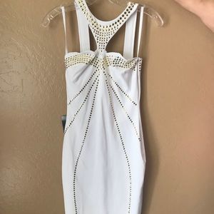 BEBE WHITE EMBELLISHED DRESS
